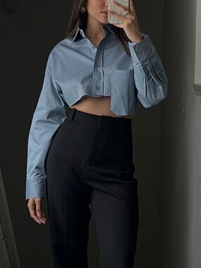 SHEIN Light Blue Cropped Button-Up Shirt